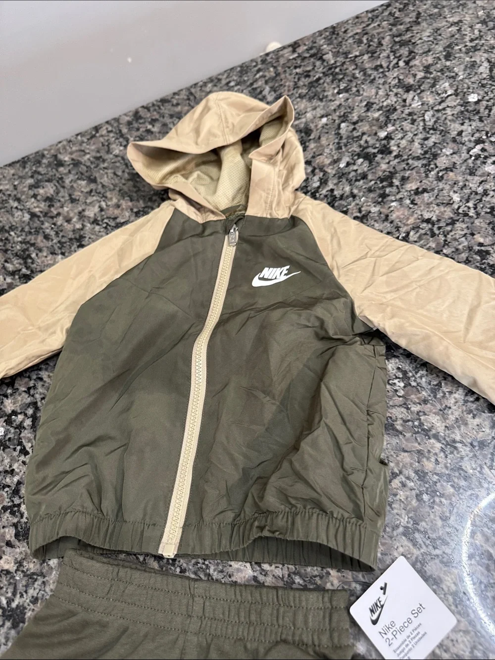 Nike Olive and Tan Hooded Windbreaker with Olive Shorts Set - Picture 5 of 7